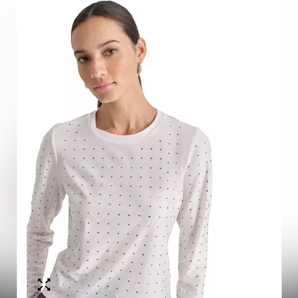 🤍DKNY Jeans Women's Studded Crewneck Long-Sleeve Top